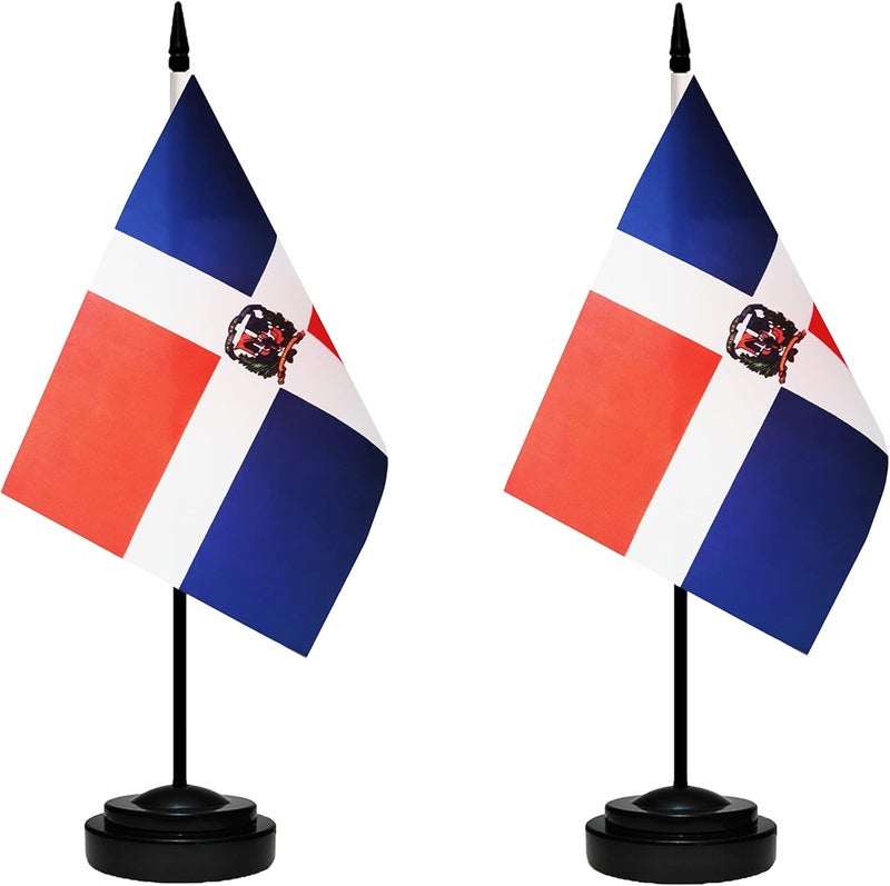 tibijoy Dominica Flags Dominican Desk Flags Set Small Mini Dominica Flags Table Flag with 13" Black Pole, Black Base and Spear Top, Miniature Dominican Deluxe Desktop Flag, Home Decoration, Office Decoration, - Image 2
